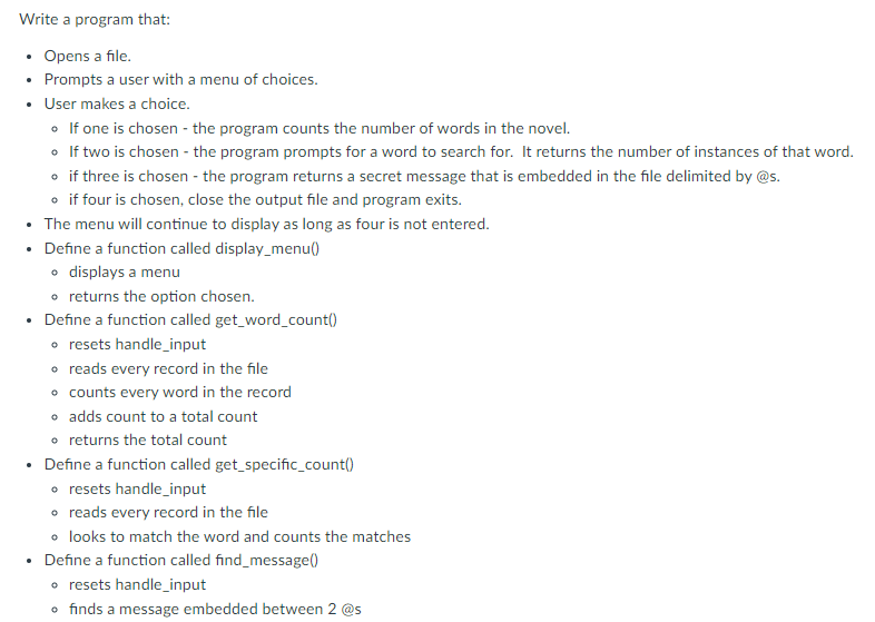 Please show code (python) Write a program that: .