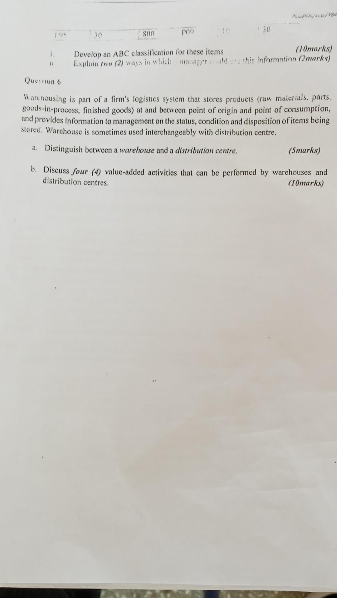 i. Develop an ABC classification for these items