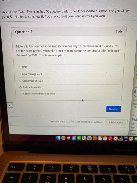 This is Exam Two. The exam has 40 questions (plus