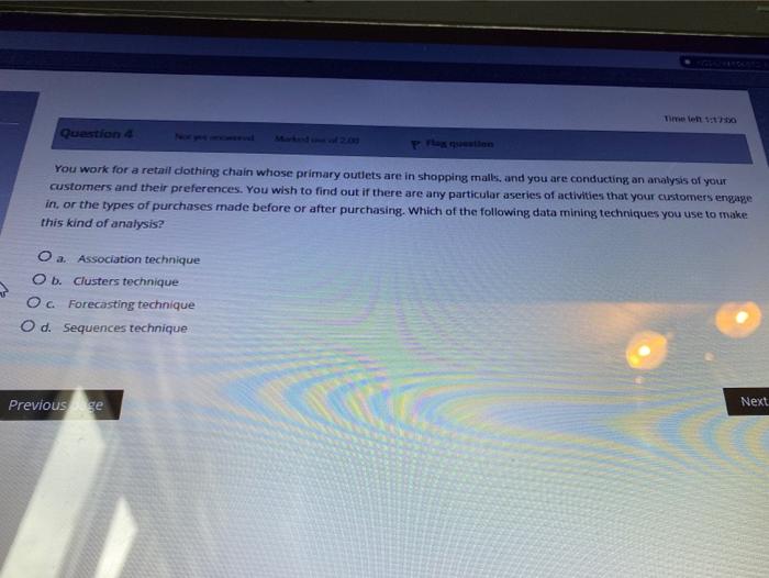 Question You work for a retail dothing chain