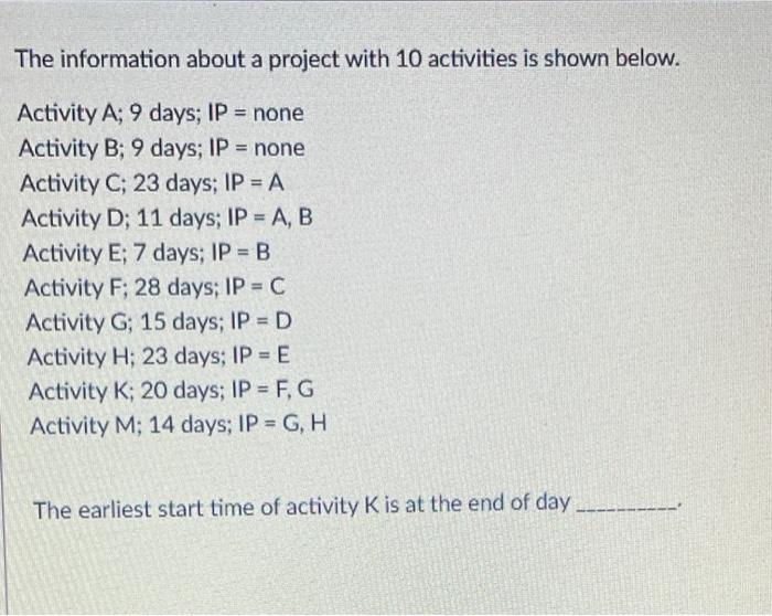 The information about a project with 10