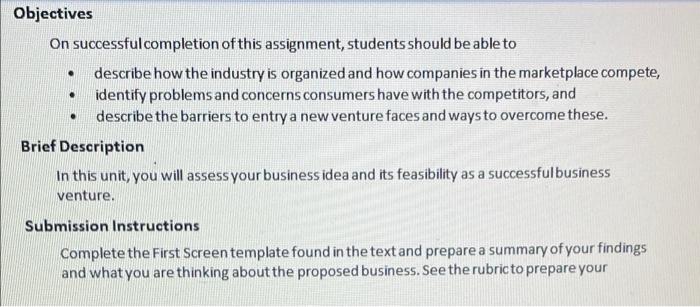 Objectives On successful completion of this