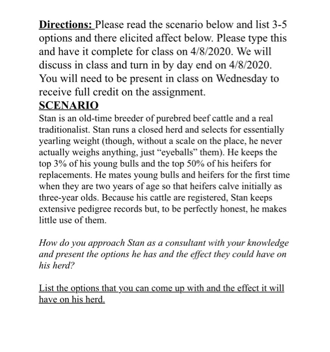 Directions: Please read the scenario below and