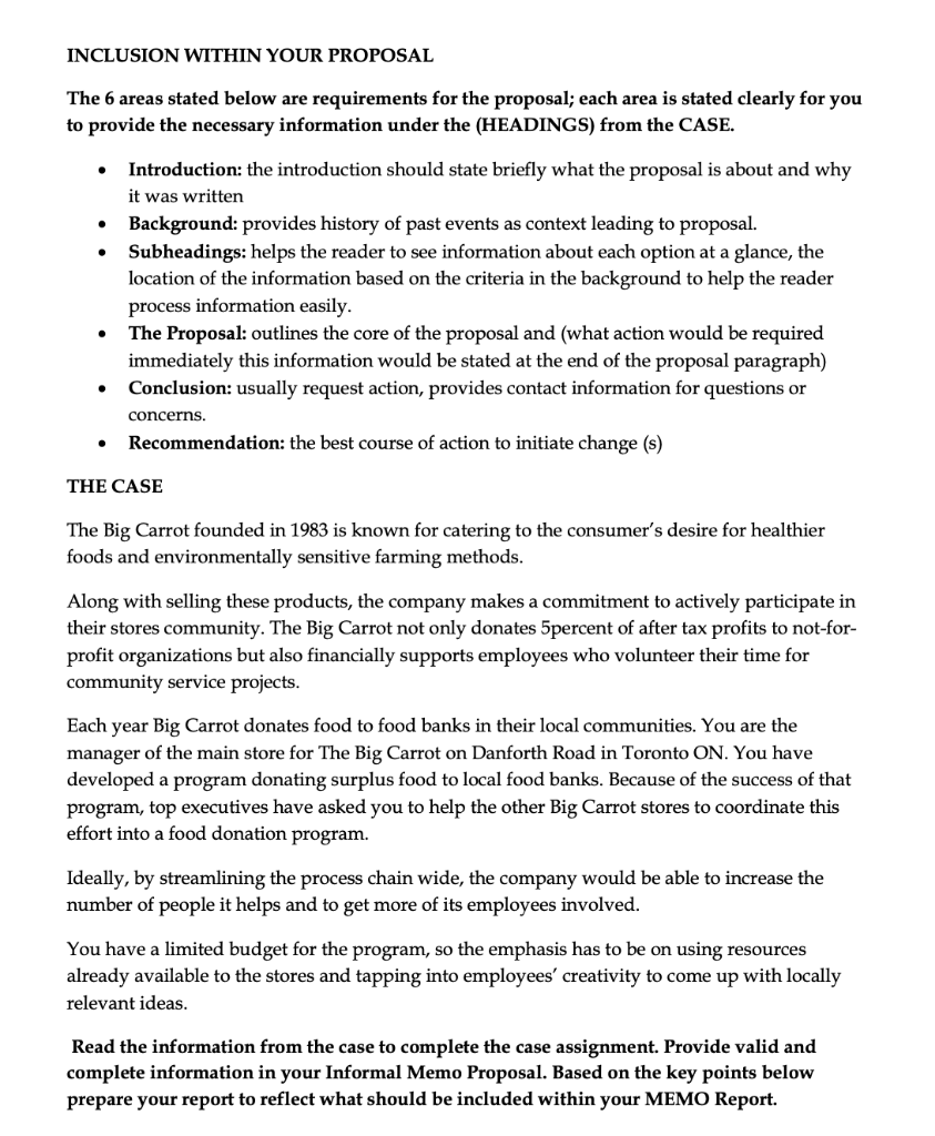 INCLUSION WITHIN YOUR PROPOSAL The 6 areas stated