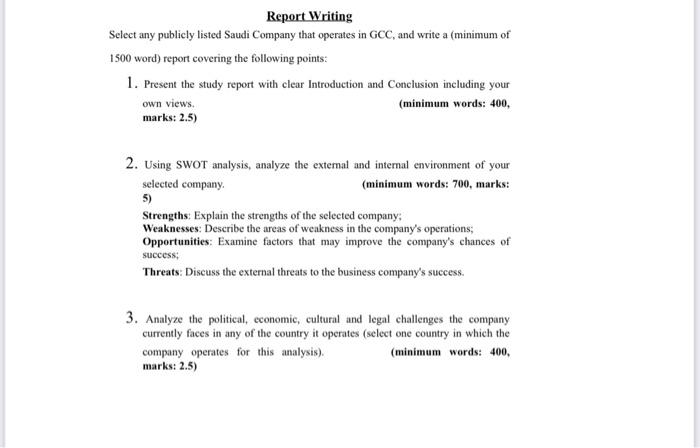 Report Writing Select any publicly listed Saudi