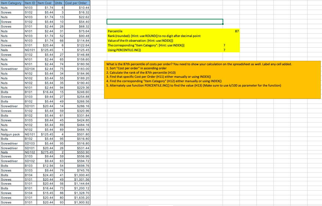 87 Percentile Rank (rounded): (Hint: use ROUND()