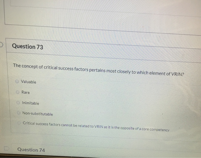 Question 73 The concept of critical success