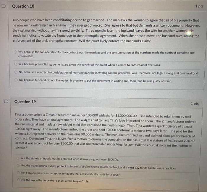 D Question 18 1 pts Two people who have been