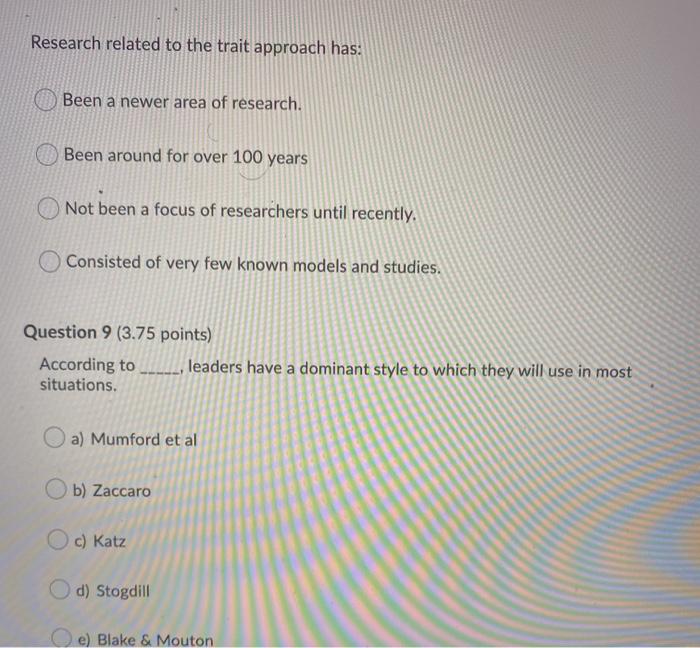 QUESTIONS 8 & 9 Research related to the trait
