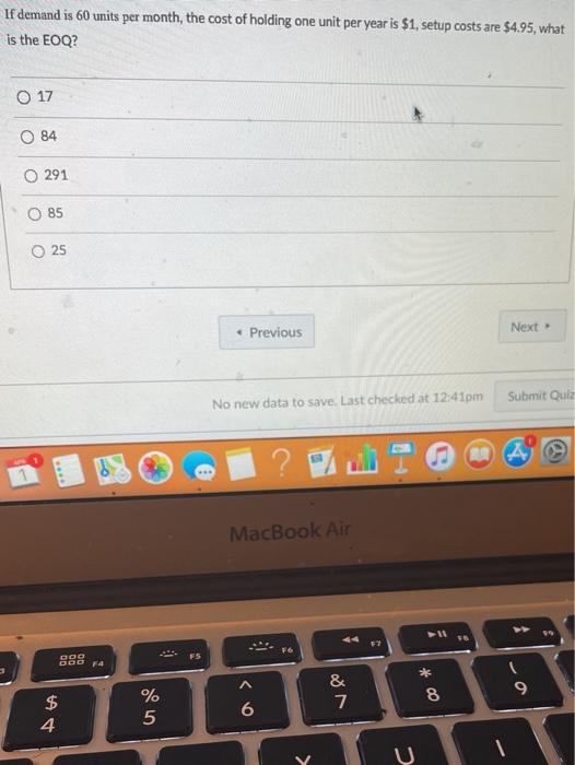If demand is 60 units per month, the cost of