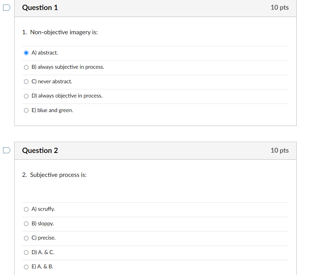 Subject :ARTH Question 1 10 pts 1. Non-objective