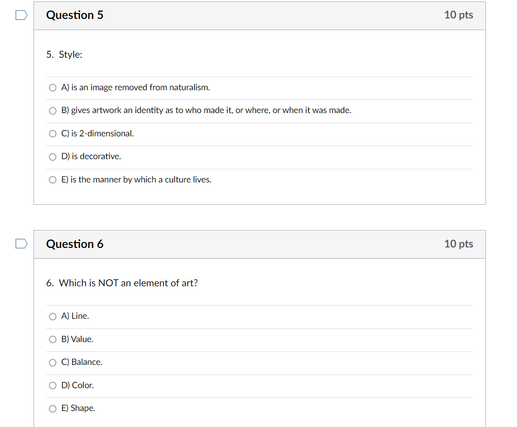 Subject :ARTH Question 1 10 pts 1. Non-objective
