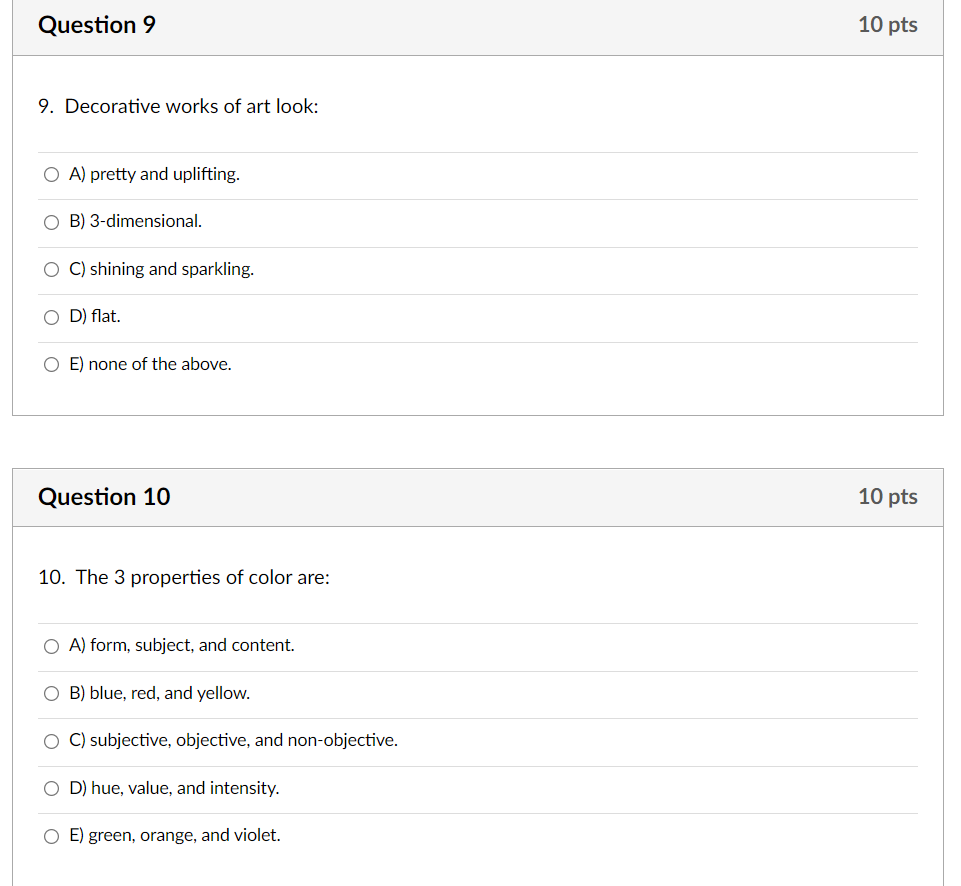 Subject :ARTH Question 1 10 pts 1. Non-objective