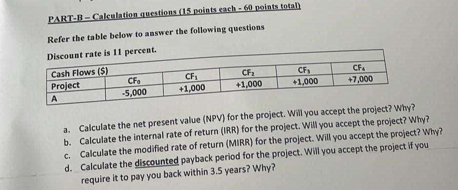 PART-B-Calculation questions (15 points each - 60
