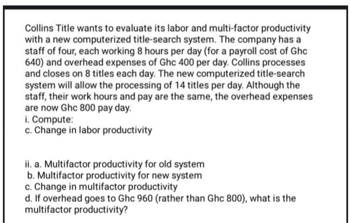 please solve it accordingly Collins Title wants