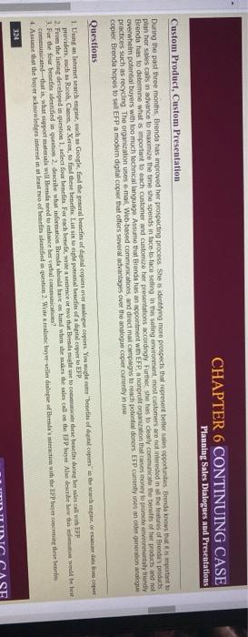 CHAPTER 6 CONTINUING CASE Planning Sales