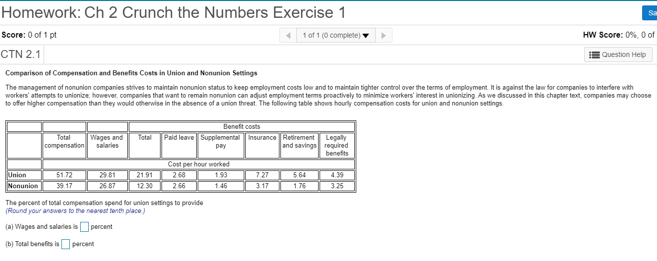 Homework: Ch 2 Crunch the Numbers Exercise 1 Sa