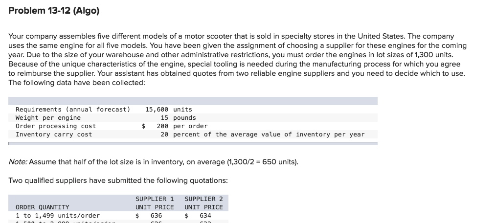 I NEED ANSEWR FOR b-1 PLEASE Problem 13-12 (Algo)