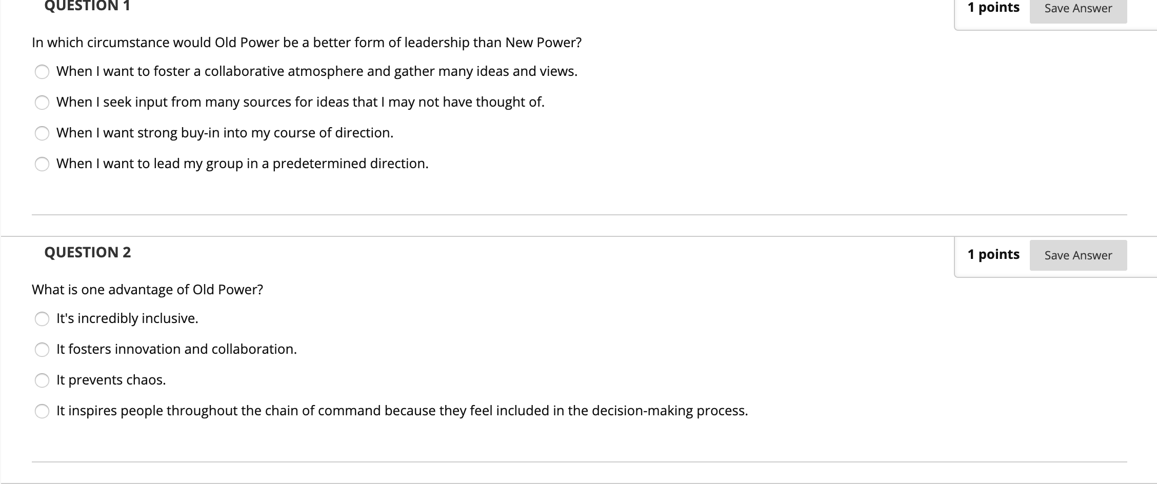 QUESTION 1 1 points Save Answer In which