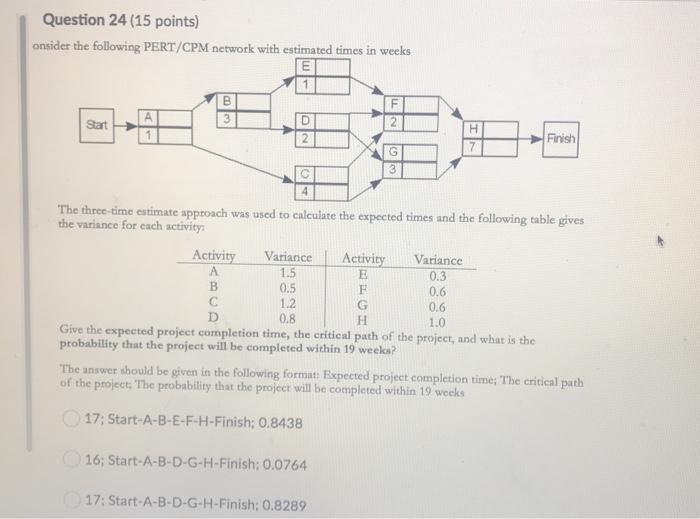 Question 24 (15 points) onsider the following