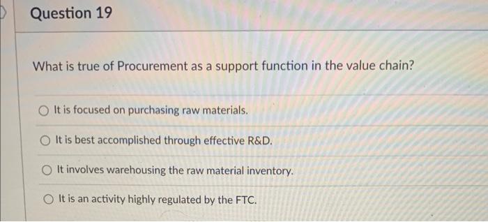 What is true of Procurement as a support function