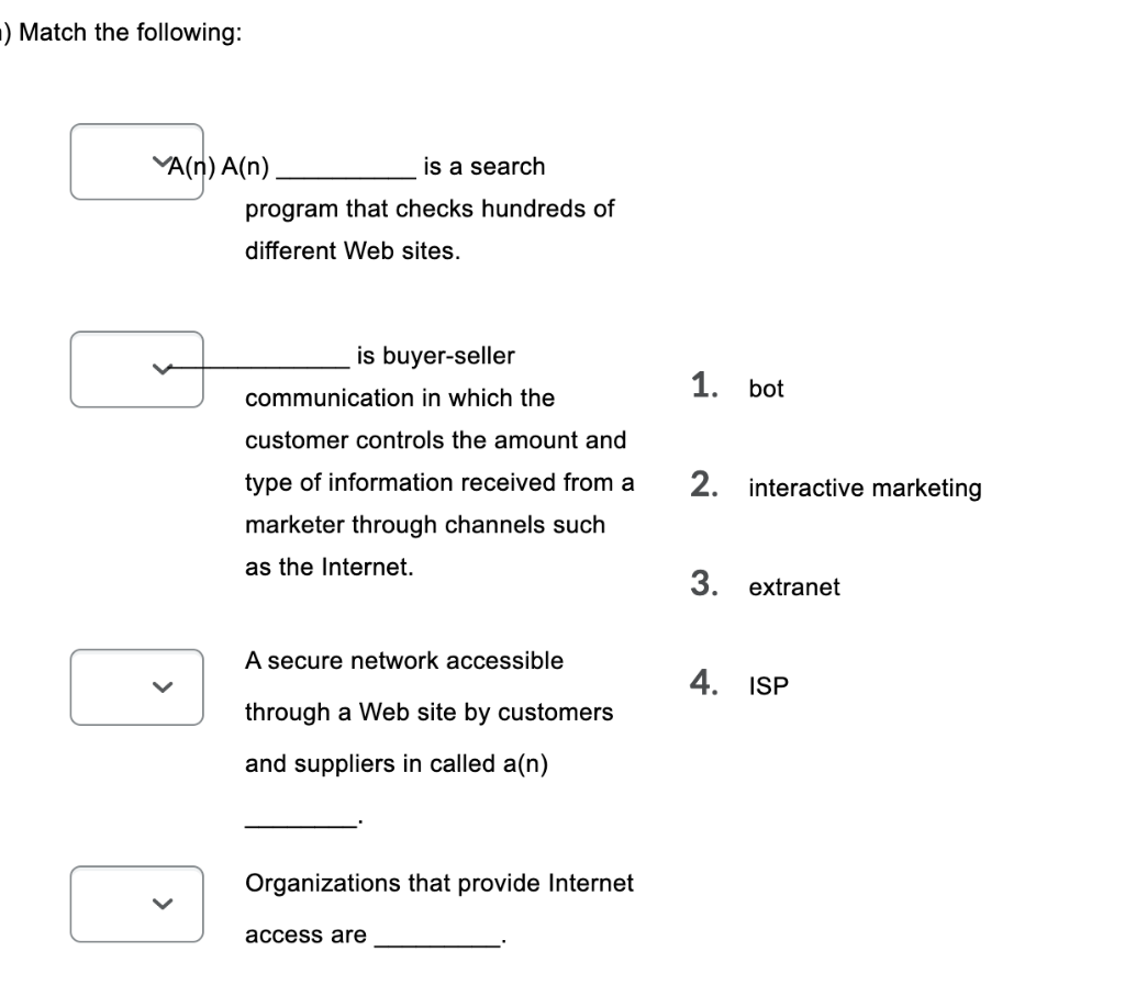 2) Match the following: VA(n) A(n) is a search