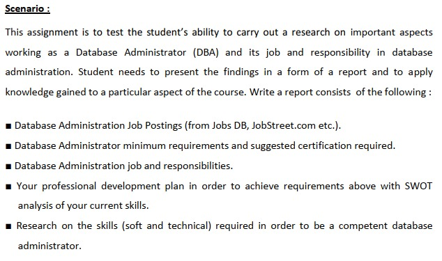 Scenario : This assignment is to test the