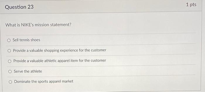 Question 23 What is NIKE's mission statement?