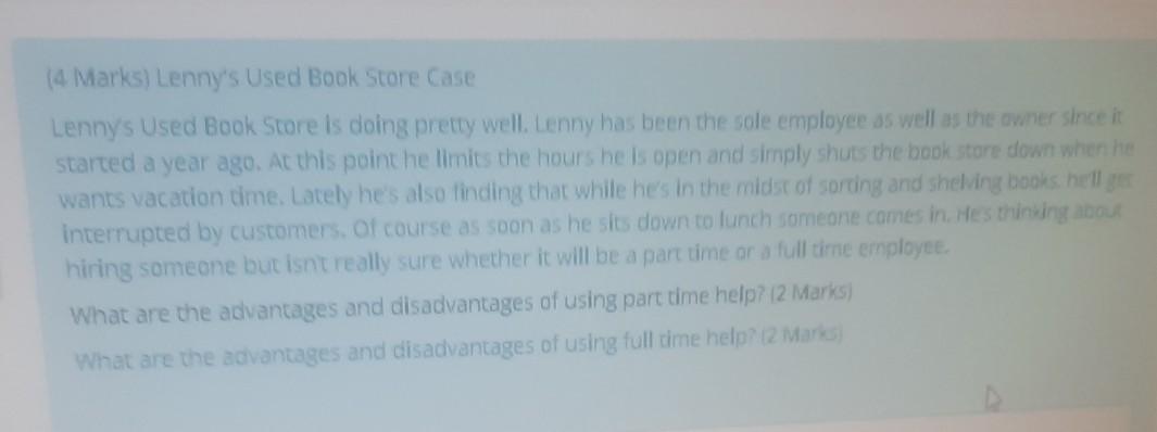 (4 Marks) Lenny's Used Book Store Case Lenny's