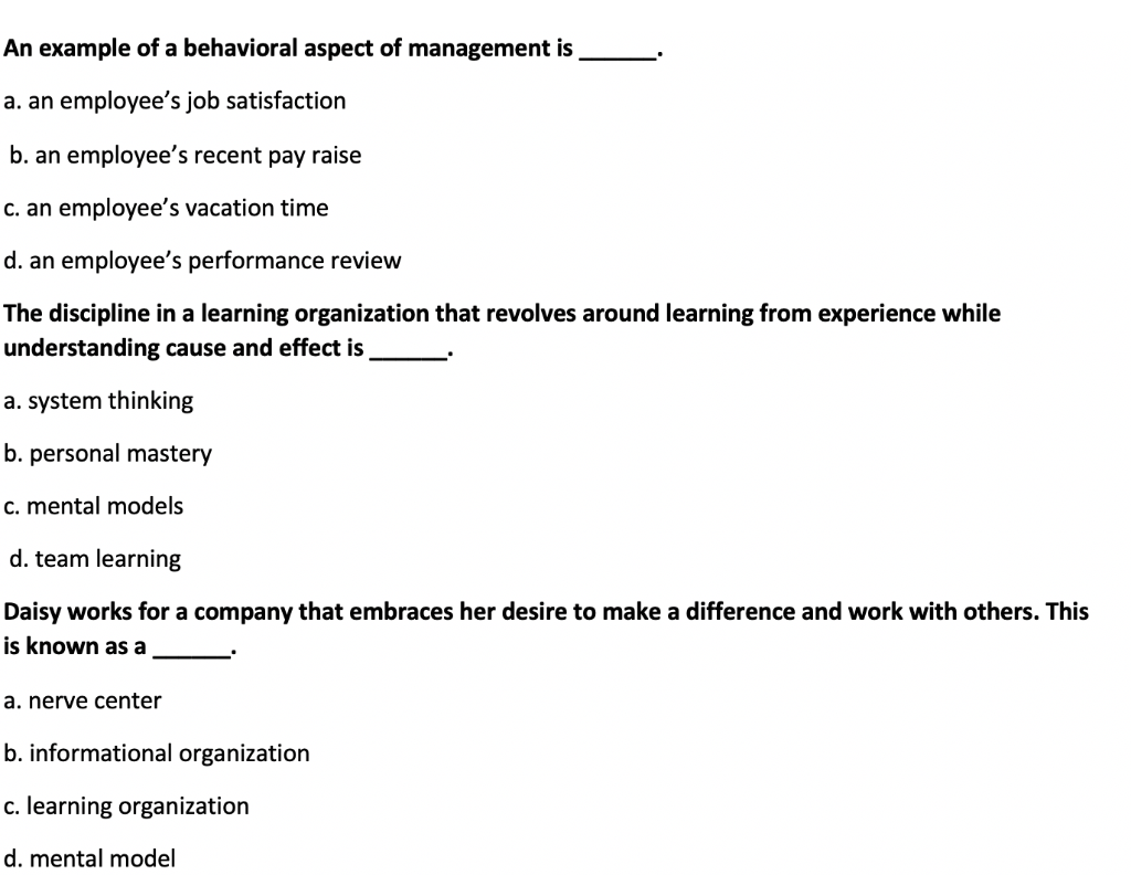 An example of a behavioral aspect of management