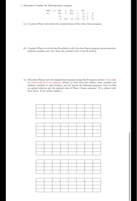 1. (30 points) Consider the following linear