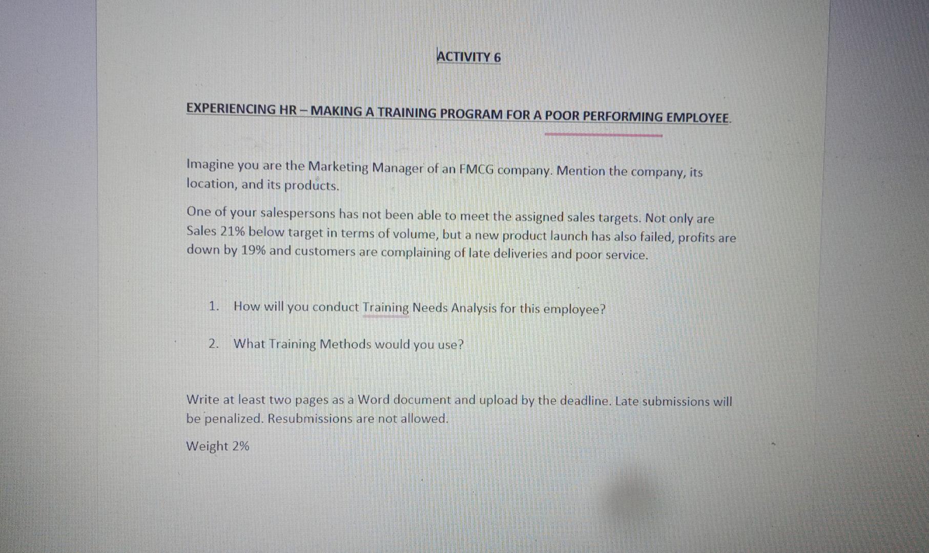 ACTIVITY 6 EXPERIENCING HR - MAKING A TRAINING