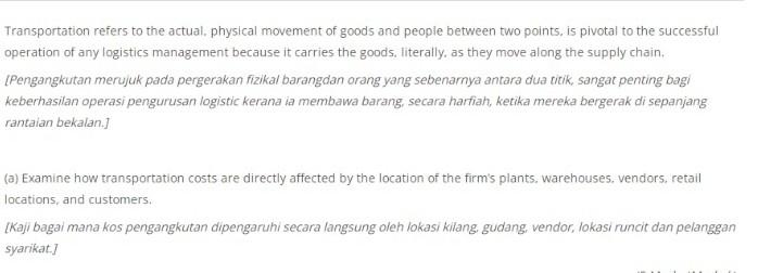 Answer all question (a) Elucidate on logistics