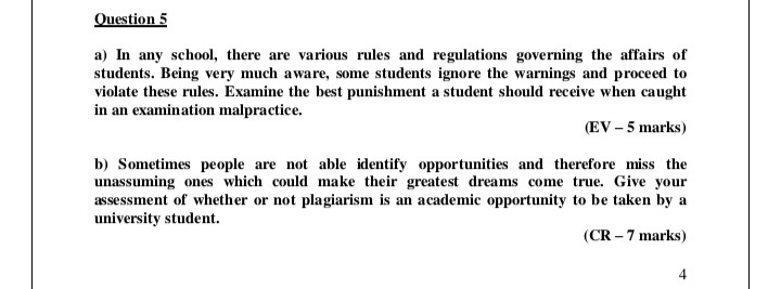 Question 5 a) In any school, there are various