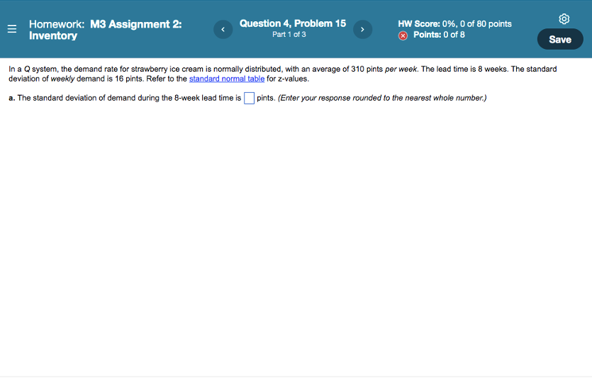 1.) Standard deviation of demand during 8 week