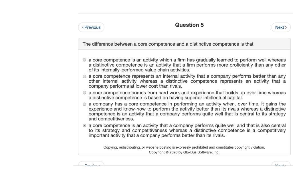 Question 5 < Previous Next > The difference
