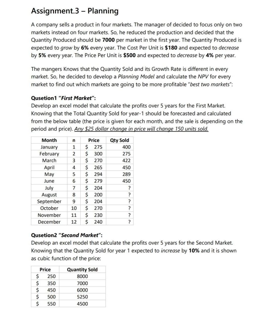 Please solve question 1 and 2 using excel