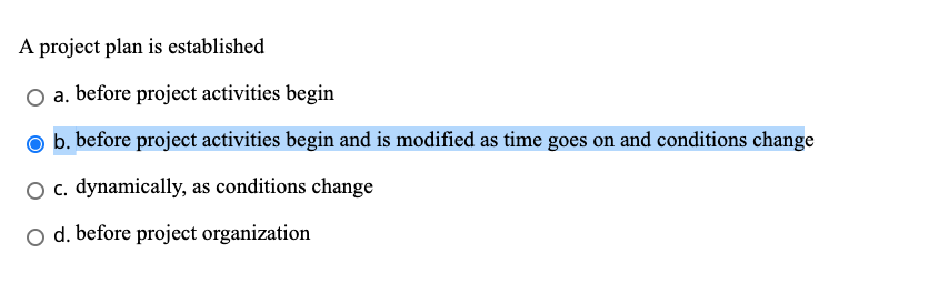 A project plan is established o a. before project