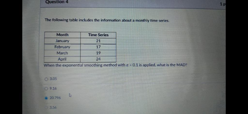 Question 4 1p The following table includes the