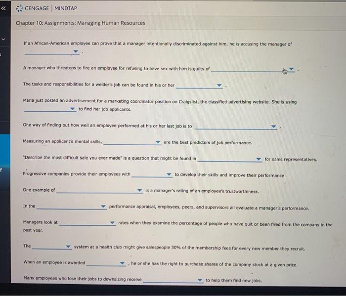 CENGAGE MINDTAP Chapter 10: Assignments: Managing