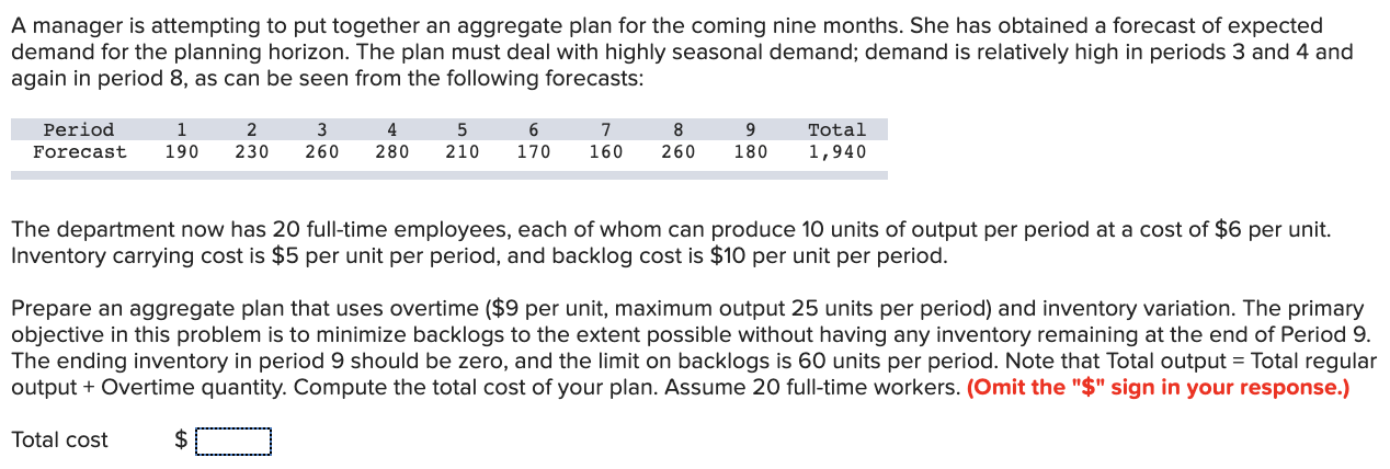 A manager is attempting to put together an