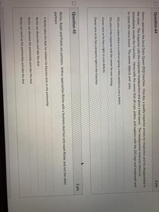 D Question 44 2 pts Henry operates the local