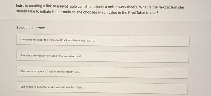 Indra is creating a link to a Pivot Table cell.