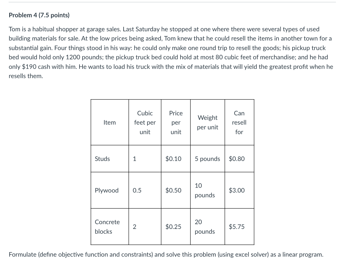 Problem 4 (7.5 points) Tom is a habitual shopper