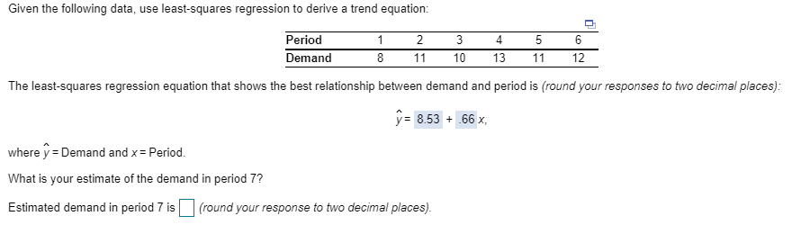 Given the following data, use least-squares