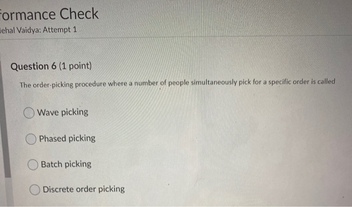 erformance Check Nehal Vaidya: Attempt 1 Question