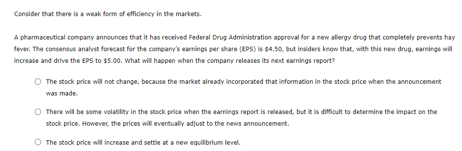 7. The efficient markets hypothesis True or