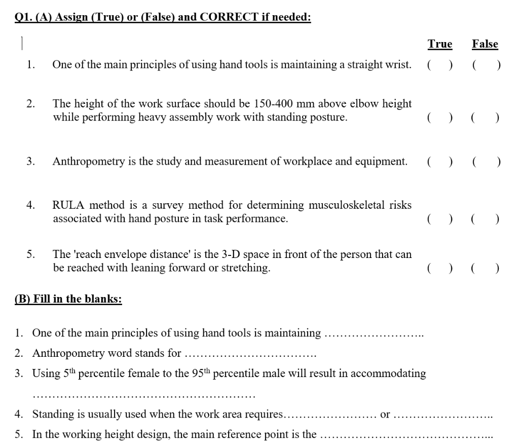 01. (A) Assign (True) or (False) and CORRECT if