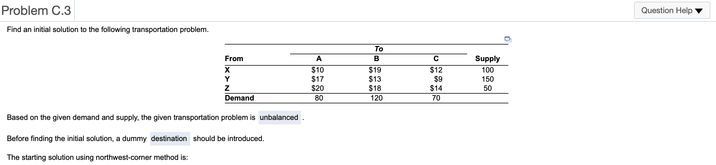 Problem C.3 Question Help Find an initial