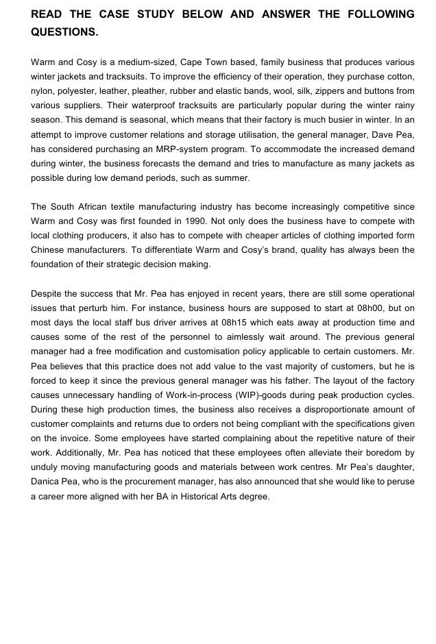 READ THE CASE STUDY BELOW AND ANSWER THE